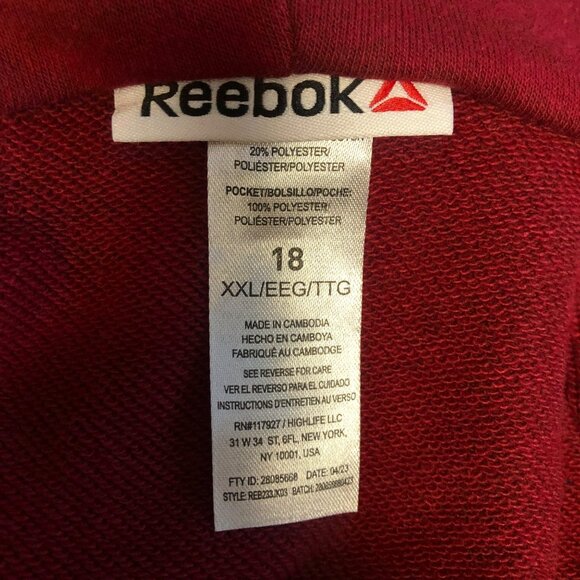 Reebok Hooded Pullover Sweatshirt Youth XXL 18 Maroon Blue Front Pocket Jacket - Picture 6 of 8